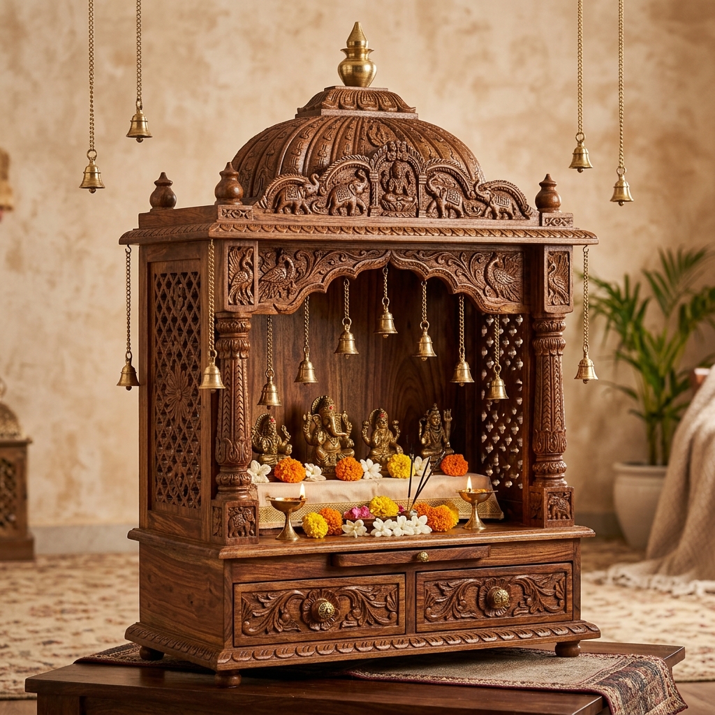 Royal Carved Sheesham Wood Home Temple